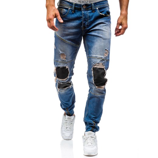 Niebieskie spodnie jeansowe joggery męskie Denley 456 Denley.pl  32 