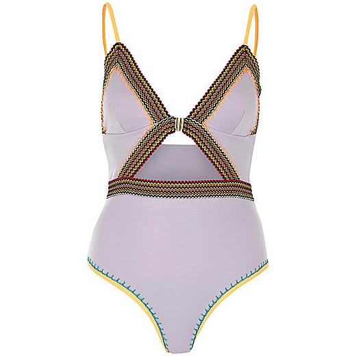 Purple saddle stitch cut out swimsuit  fioletowy River Island  
