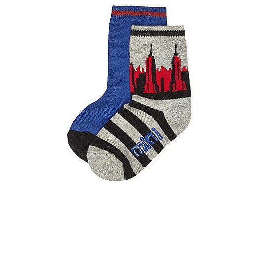 Mini boys grey print socks multipack 