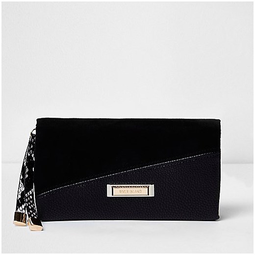 Black mixed texture foldover purse 