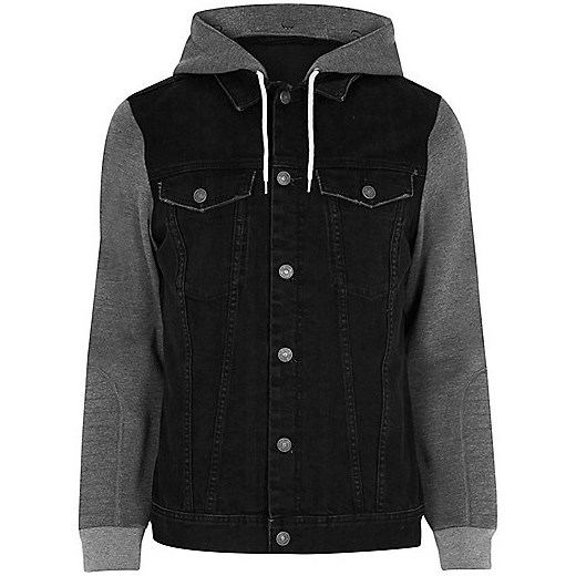 Black jersey hoodie denim jacket  czarny River Island  