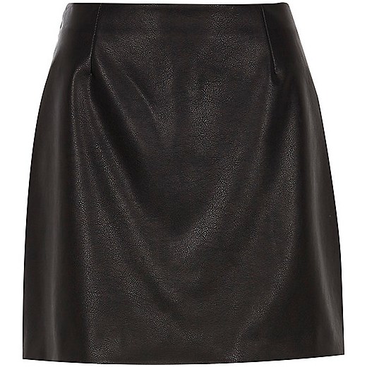 Black faux leather mini skirt   River Island  