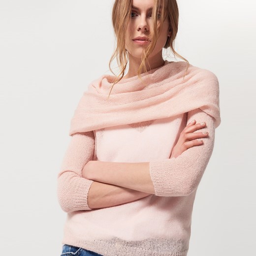 Mohito - Pudrowy sweter z domieszką moheru - Różowy bezowy Mohito S 