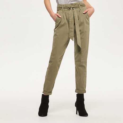 Reserved - Spodnie z wiązaniem w talii - Zielony Reserved brazowy 42 