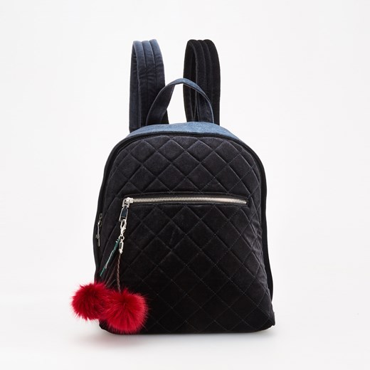 Reserved - Welurowy plecak z brelokiem - Szary czarny Reserved One Size 