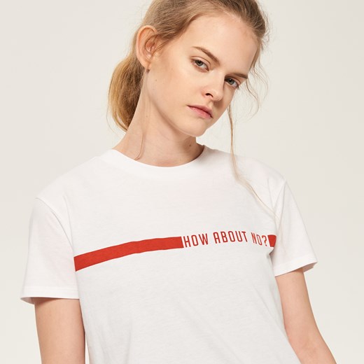 Reserved - T-shirt z nadrukiem - Biały bezowy Reserved XS 
