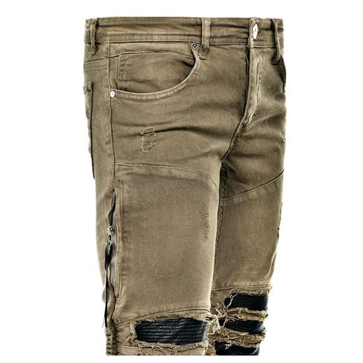 Spodnie jeansowe męskie joggery - ta43 khaki