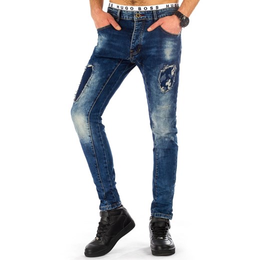 Spodnie jeansowe męskie niebieskie (ux0843) granatowy Dstreet  