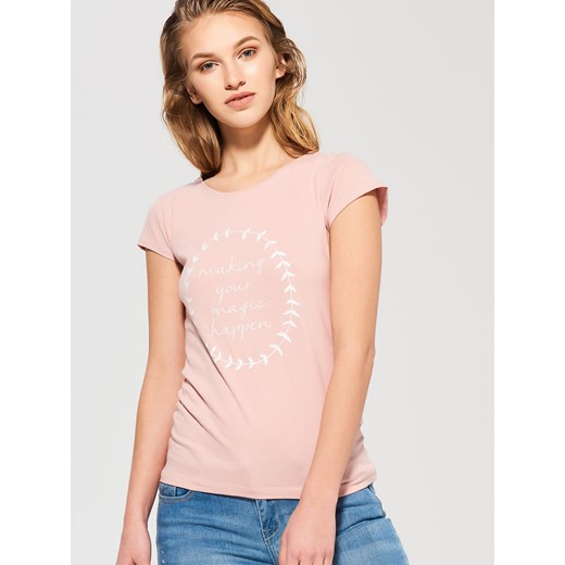 Sinsay - T-shirt z cytatem - Różowy bezowy Sinsay XL 