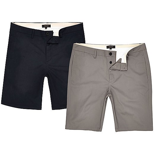 Navy and grey chino shorts two pack  River Island szary  