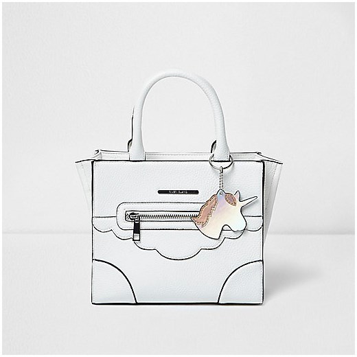 Girls white structured unicorn tote bag  bialy River Island  