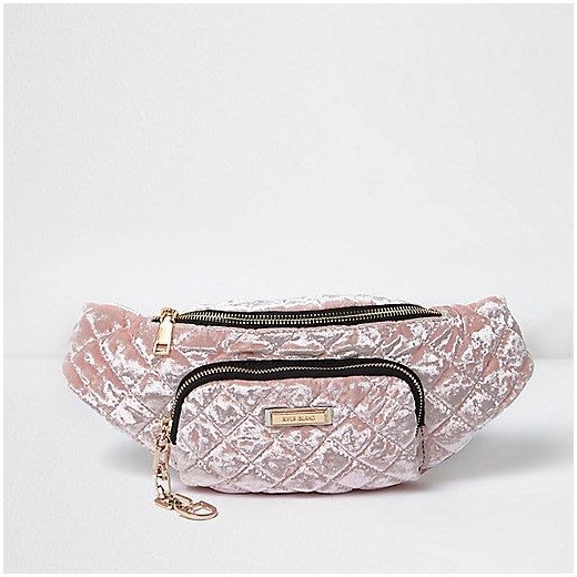 Light pink quilted velvet bum bag  River Island bezowy  