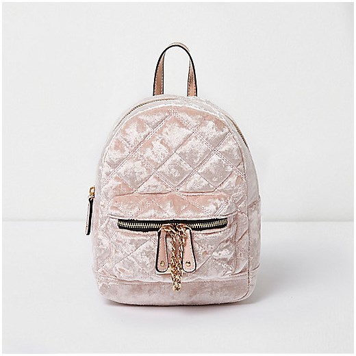 Light pink quilted crushed velvet backpack  bezowy River Island  