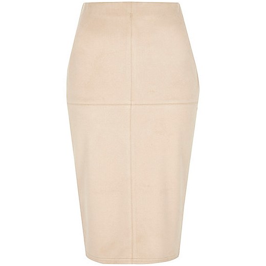 Light pink faux suede midi pencil skirt   River Island  