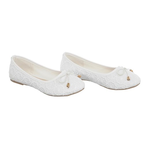 Baleriny dziewczęce białe szary Family Shoes 34 