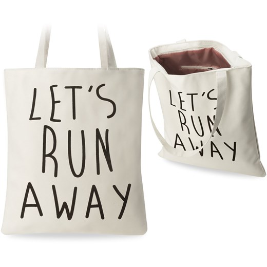 MŁODZIEŻOWA TORBA NA ZAKUPY BAWEŁNIANY SHOPPERBAG RÓŻNE WZORY - BEŻOWY LET'S RUN AWAY  bezowy  world-style.pl