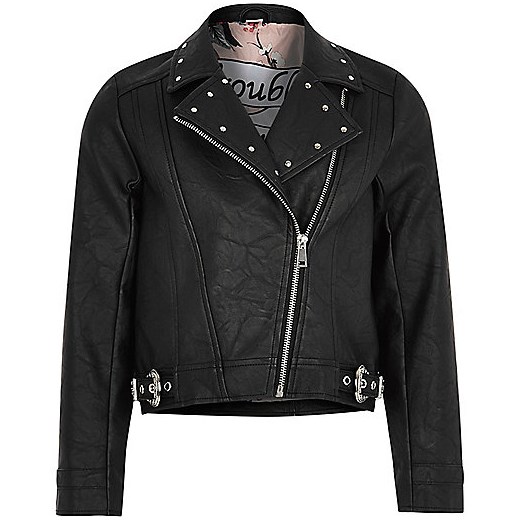 Girls black studded biker jacket 