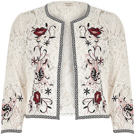 White floral embroidered lace bolero jacket 