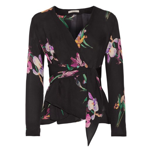 Floral-print silk crepe de chine wrap blouse czarny   NET-A-PORTER