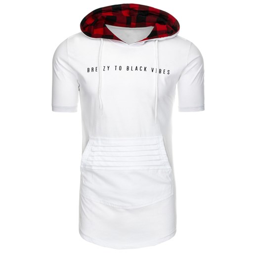 T-shirt męski z kapturem biały (rx1989)  Dstreet S 
