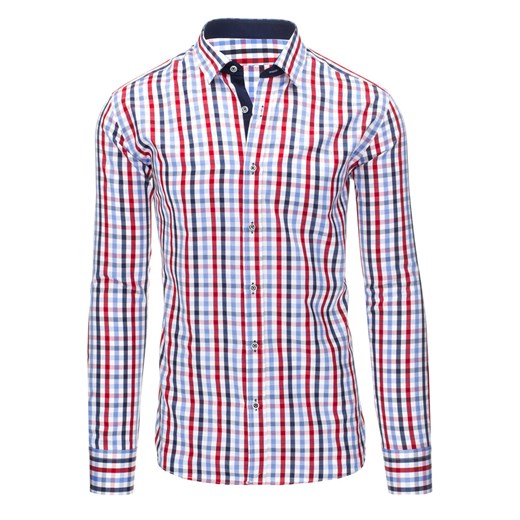 Niebiesko-czerwona koszula męska w kratę z długim rękawem (dx1292) Dstreet  XL 