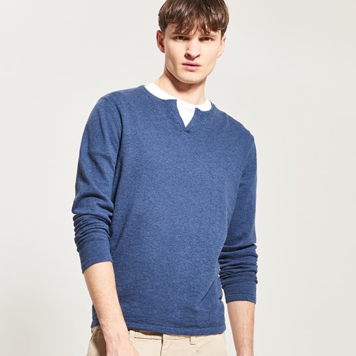 Reserved - Sweter z rozcięciem przy dekolcie - Granatowy Reserved  XL 