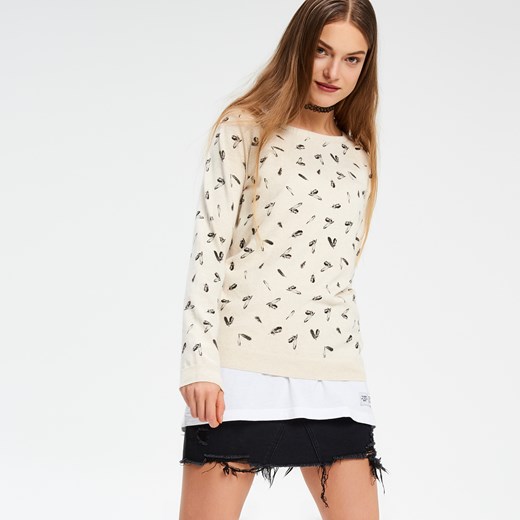 Cropp - Sweter z printem boho - Beżowy