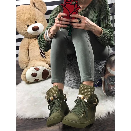 Oliwkowe sneakersy damskie z kłódką cyrkonie Lu Boo Lu Boo 40 ButyRaj.pl wyprzedaż