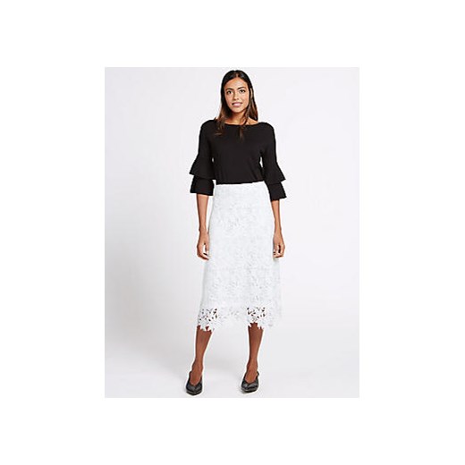 Floral Lace A-Line Midi Skirt 