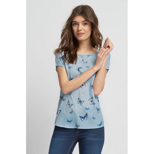 T-shirt bimaterial w motyle Orsay niebieski L orsay.com
