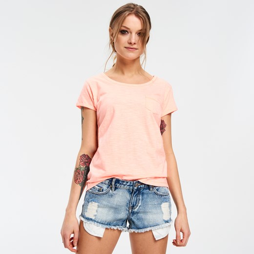 Cropp - T-shirt basic z kieszonką - Pomarańczo  Cropp L 