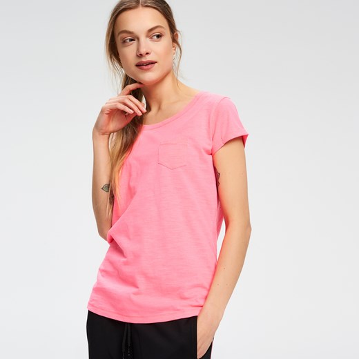Cropp - T-shirt basic z kieszonką - Różowy  Cropp L 