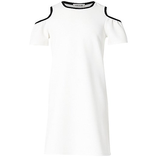 Girls white tipped cold shoulder dress  River Island   