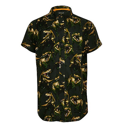 Boys green dinosaur print short sleeve shirt  River Island   