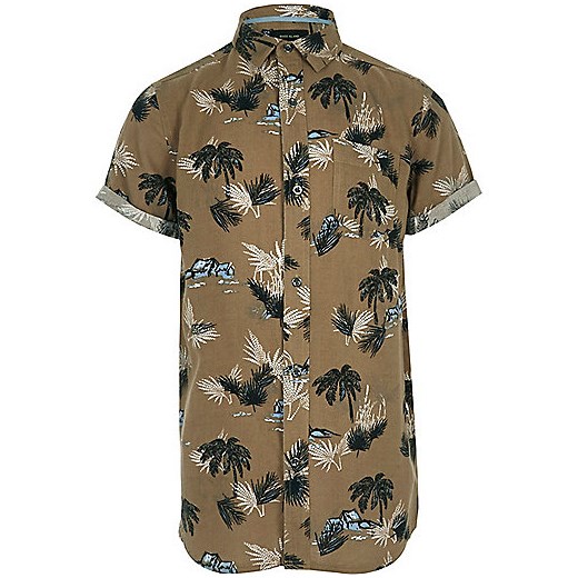 Boys brown palm print short sleeve shirt  River Island   