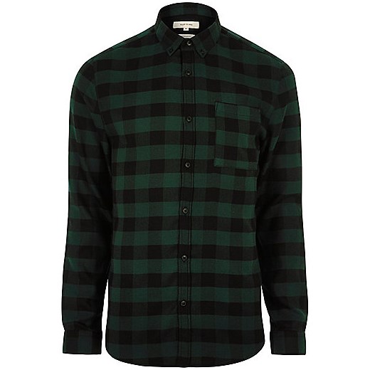 Green casual check muscle fit shirt 