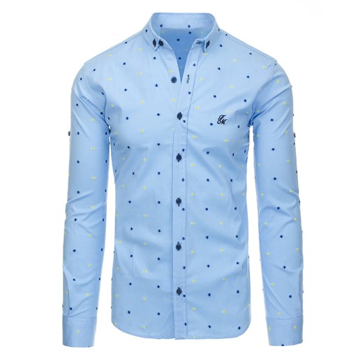 Błękitna koszula męska we wzory z długim rękawem (dx1322) Dstreet  L 