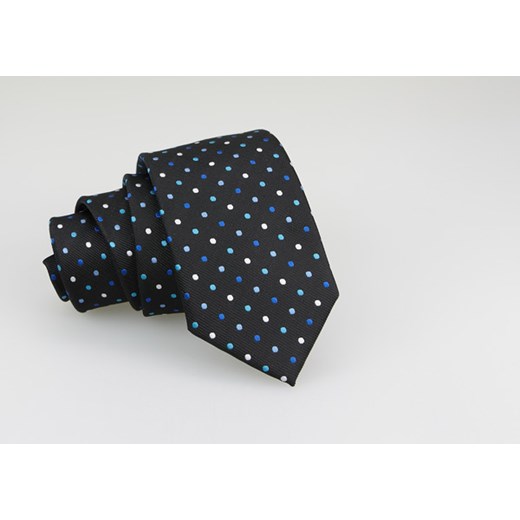 Krawat czarny w niebiesko-białe kropki KRZYSZTOF  7cm