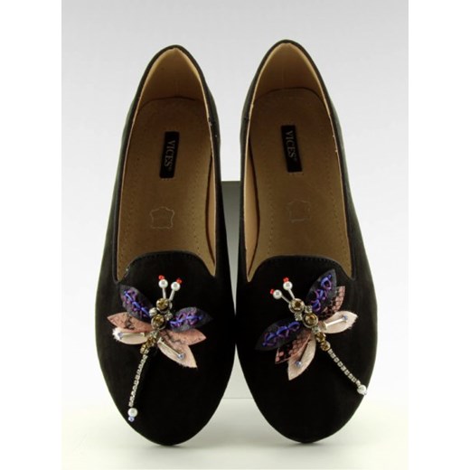 Zamszowe lordsy z ważką 7121 BLACK 40 e-stylowe Stylowe Buty