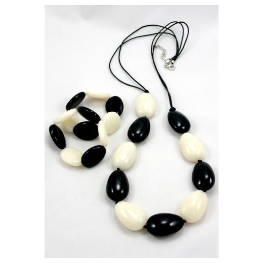 Biało czarne korale i bransoletki - komplet biżuterii