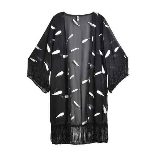 Kimono damskie Płaszcz Z Haftowanymi Elementami Z Frędzlami czarny Jollychic 40