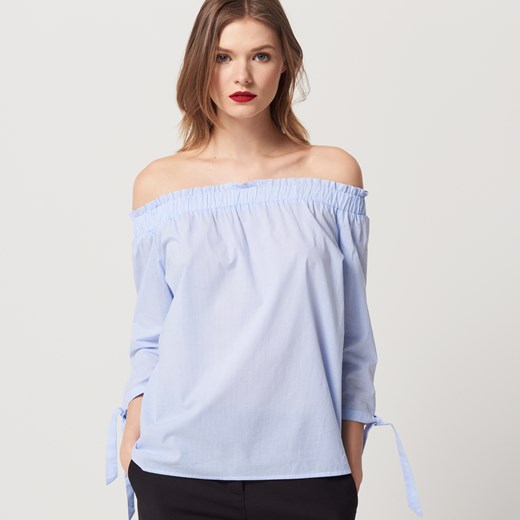 Mohito - Prążkowana koszula z prostym dekoltem - Niebieski