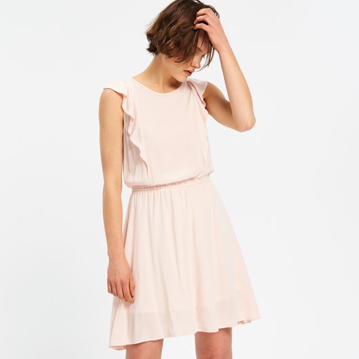 Cropp - Sukienka z falbanami podkreślająca talię - Różowy  Cropp M 