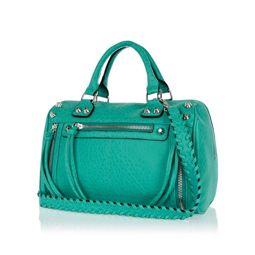 Green studded woven strap tumbled bowler bag