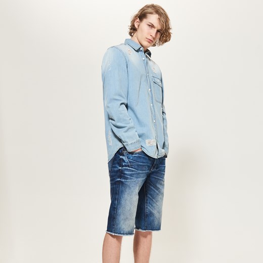 Reserved - Jeansowa koszula z przetarciami - Niebieski  Reserved XL 