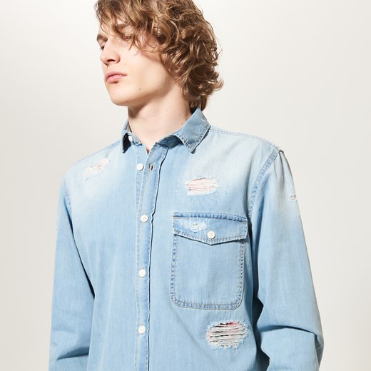 Reserved - Jeansowa koszula z przetarciami - Niebieski Reserved  M 