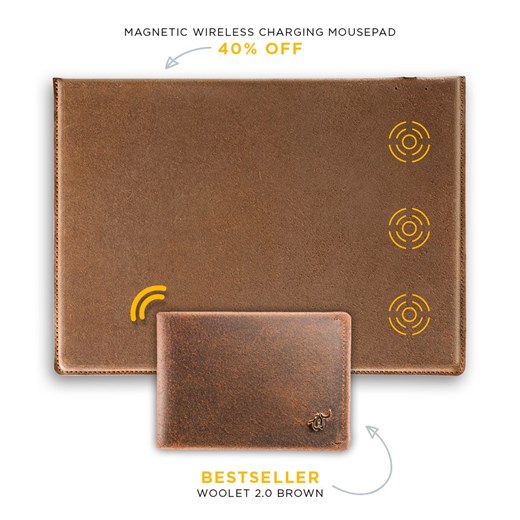 Woolet 2.0 Brown + Magnetic Wireless Charging Mousepad 40% off! brazowy   Woolet
