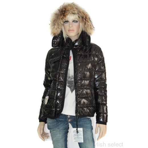 markowa odzież włoska kurtka Moncler jenot wet look M/L stylishselect kurtki