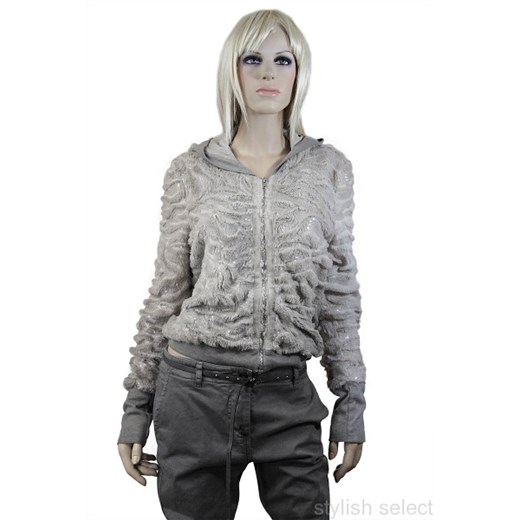 markowa odzież włoska bluza z futerka Kosmika z cekinami beżowa stylishselect z futerkiem
