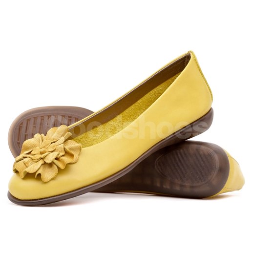 Balerinki Damskie FLEXX Zółte Skóra goodshoes elegancki